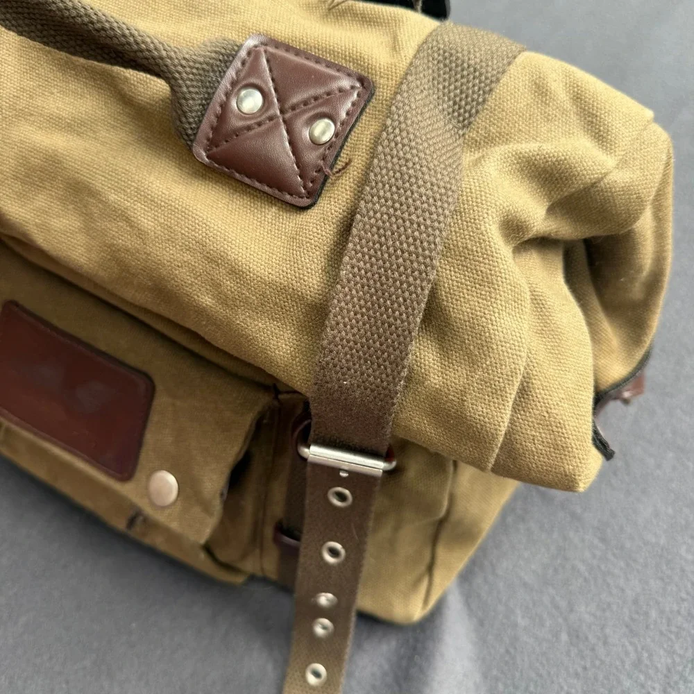 Oxford Heritage Roll Top Pannier Bag Khaki Canvas Motorcycle Tail Bag Retro